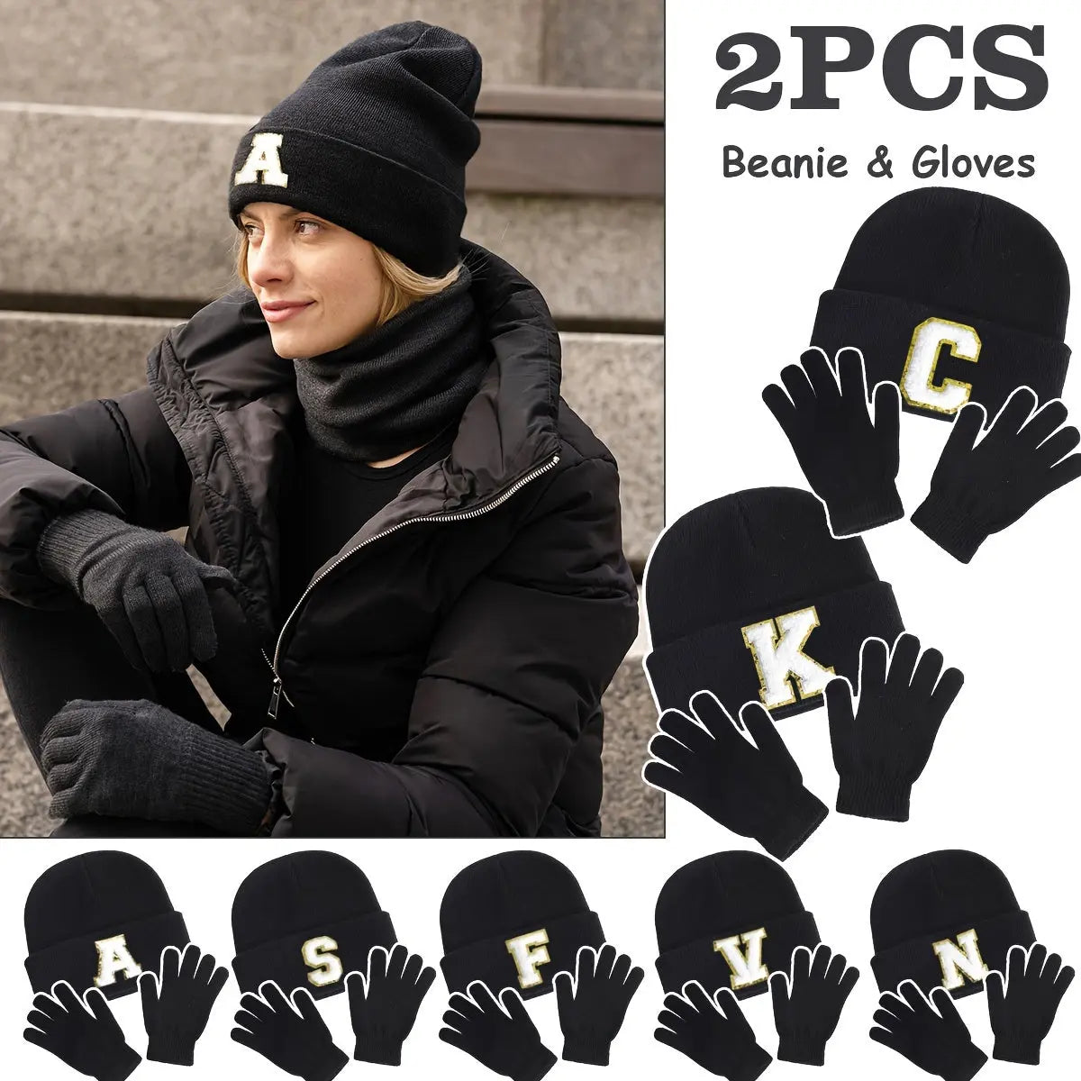 2-piece Unisex 2-Piece Knit Beanie & Gloves Set - Warm Acrylic Winter Accessories for Men & Women, High Stretch, Dry Clean Only MyFave Boutique