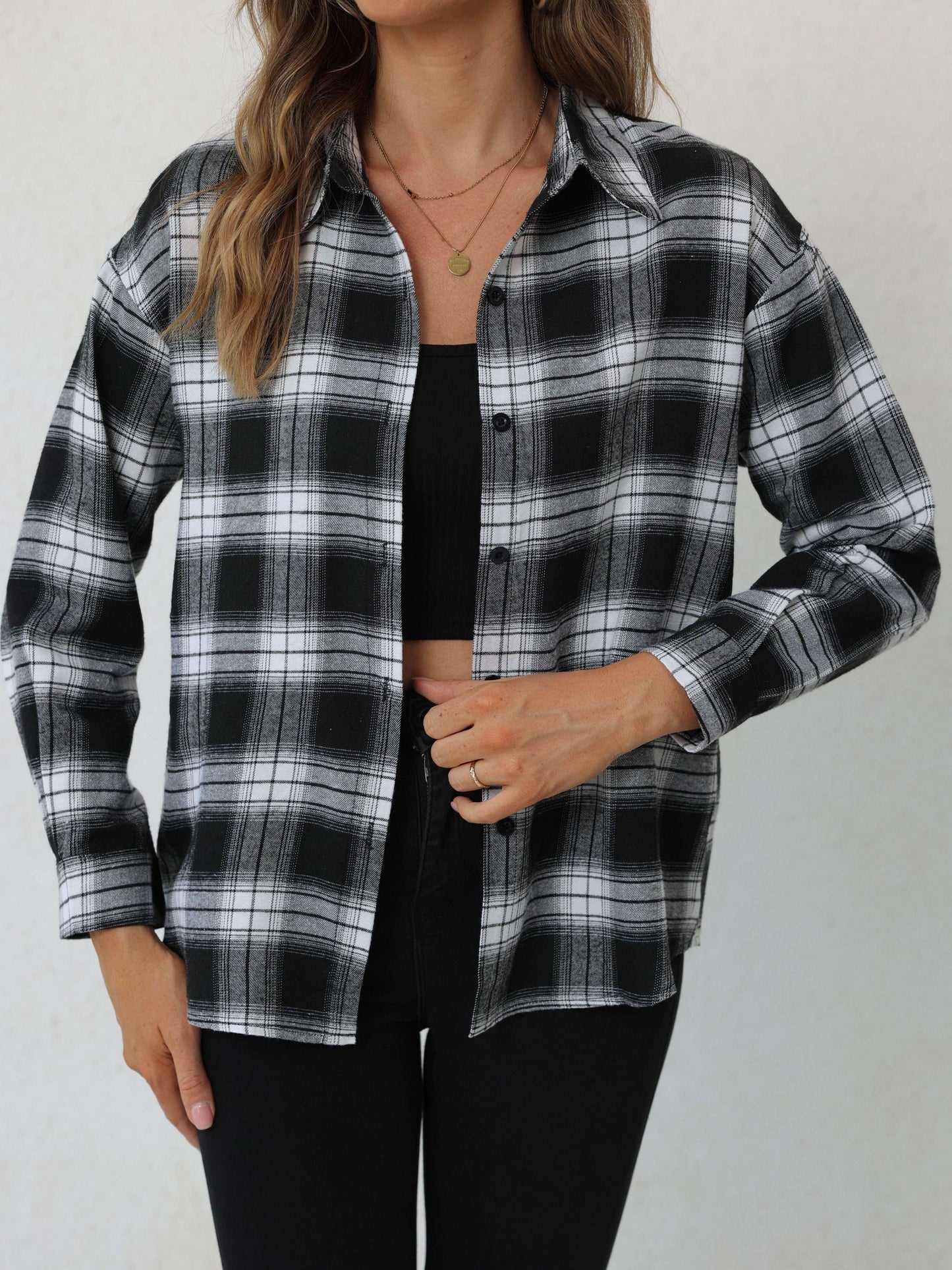 Plaid Print Button Up Shirt, Elegant Collared Long Sleeve Shirt For Spring & Fall, Women's Clothing MyFave Boutique