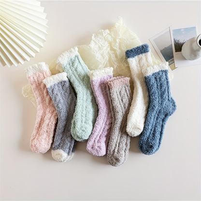 7 Pairs Colorblock Fuzzy Socks, Comfy & Warm Thickened Floor Socks, Women's Stockings & Hosiery MyFave Boutique