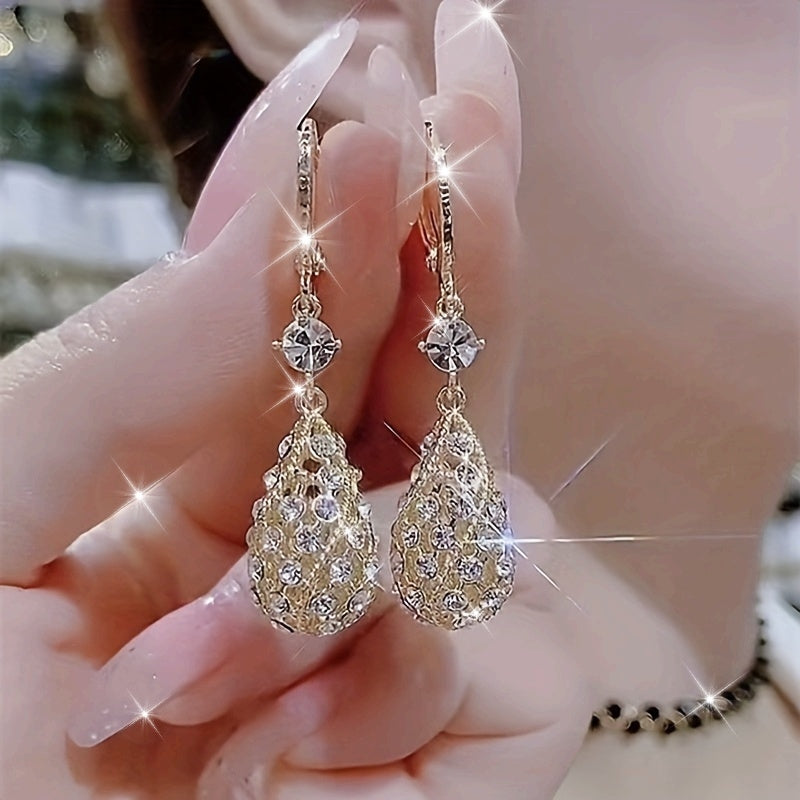 1 Pair Dazzling Sparkling Rhinestone Hollow Drop Earrings - Exquisite Copper Jewelry with Artificial Crystal Mosaic, Elegant Party Accessory for Girls, Fashion Statement Piece to Steal the Show MyFave Boutique