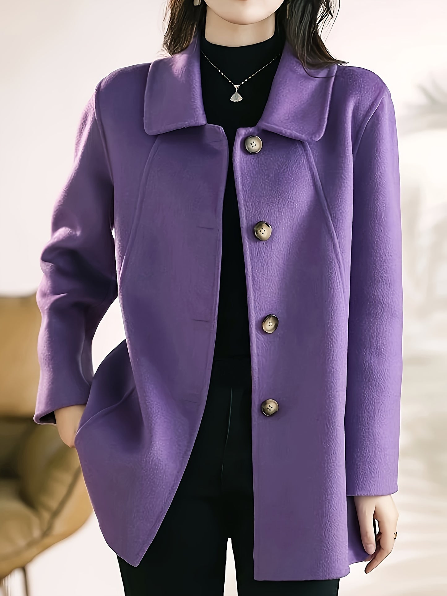 Elegant Solid Color Polyester Long Coat with Pockets – Fall/Winter Collection Woven Polyester 100% Outerwear MyFave Boutique