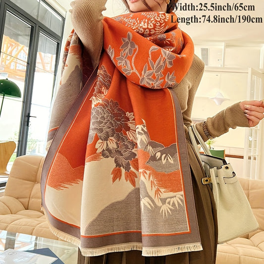 Elegant Flower Jacquard Scarf Imitation Cashmere Soft Warm Fringe Shawl Autumn Winter Coldproof Advanced Sense Blanket Scarf MyFave Boutique