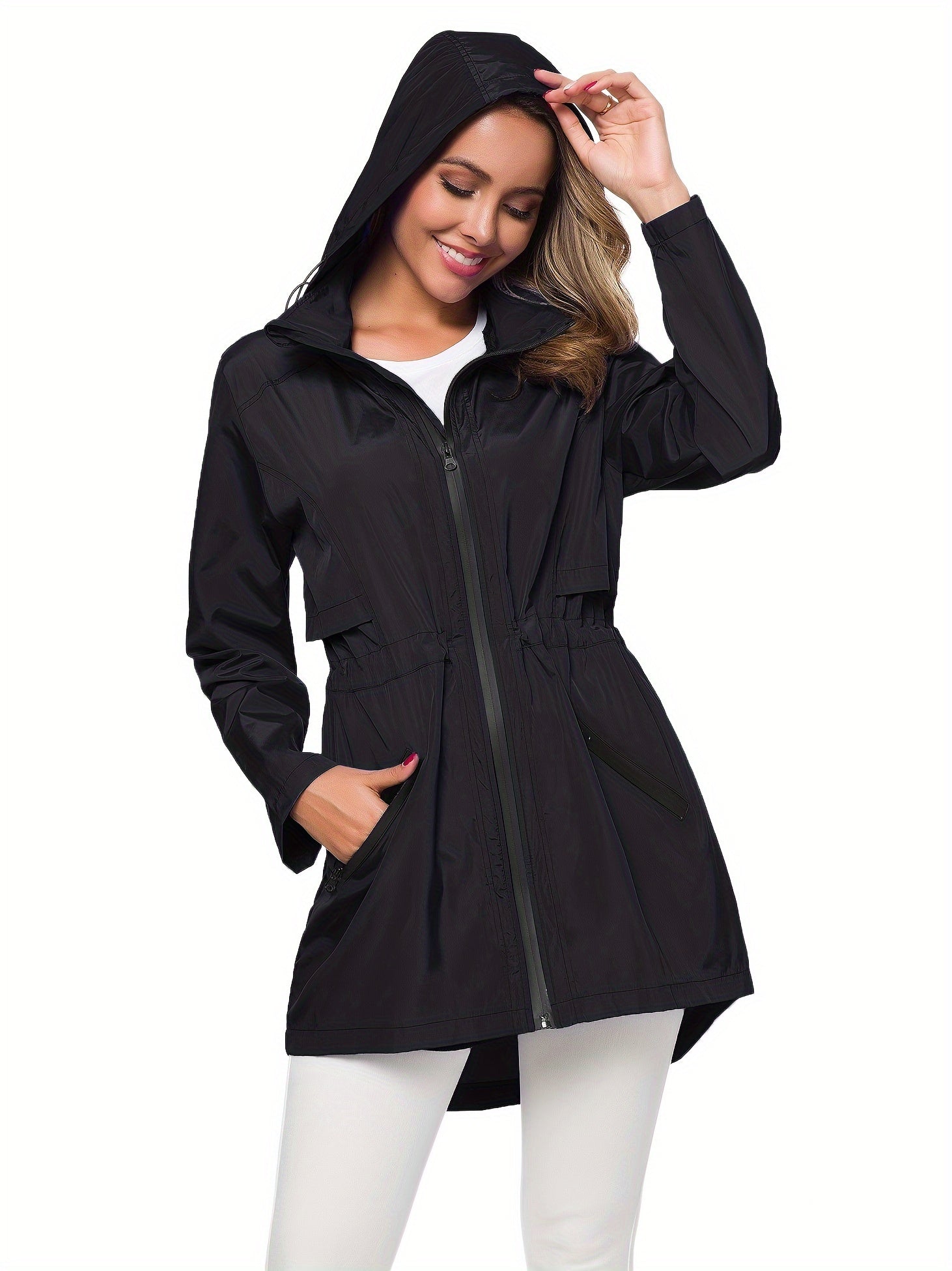 Women's Long Raincoat With Hood Zip Up Outdoor Lightweight Windbreaker Rain Jacket MyFave Boutique