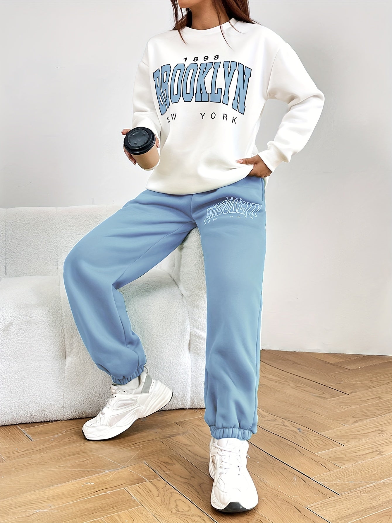 Two-piece Women's Letter Print Workout Set - Long Sleeve Sweatshirt and Jogger Pants for Comfortable and Stylish Exercise MyFave Boutique