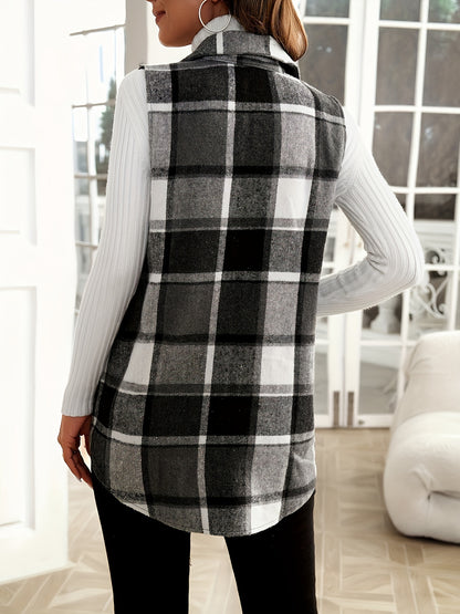 Spring, Autumn And Winter Women's Tops Fashion Women's Lapel Suit Vest Plaid Jacket MyFave Boutique