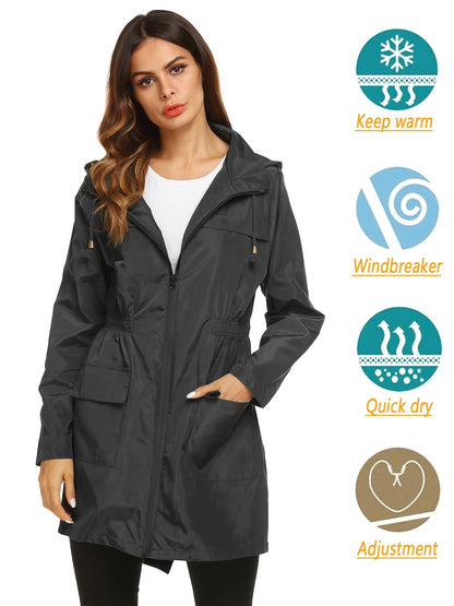 Women Waterproof Lightweight Rain Jacket Active Outdoor Hooded Raincoat MyFave Boutique