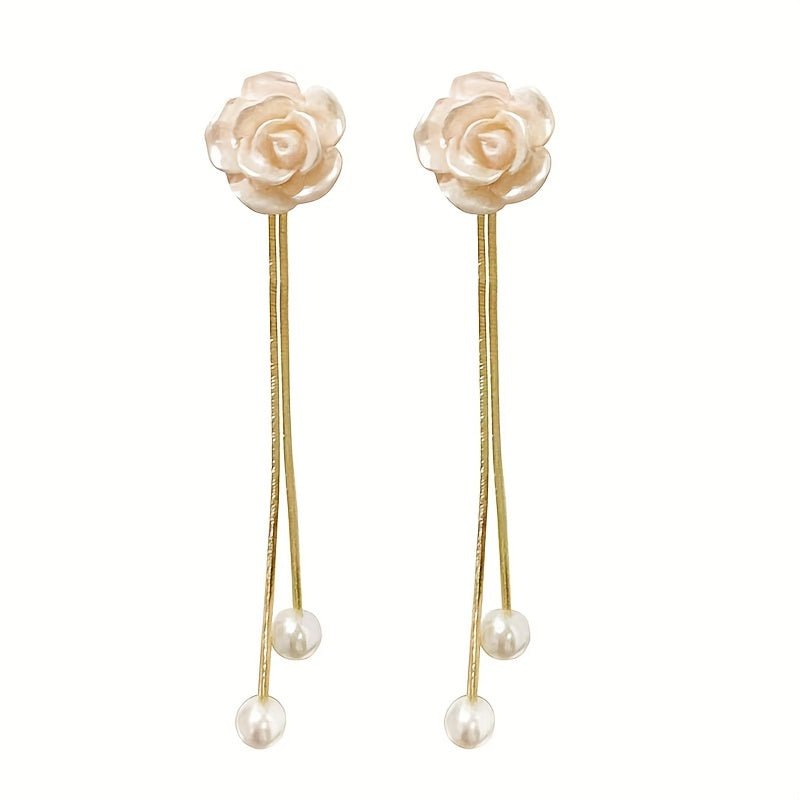 Camellia Tassel Stud Earrings Female Elegant Beautiful Fairy Style Light Luxury Pearl Earrings Premium Sense Ear Wire Eardrop Jewelry MyFave Boutique