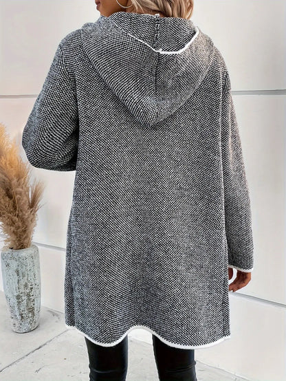 Elegant Hooded Knit Cardigan for Women, Viscose 100%, Long Length, Long Sleeve, Solid Color with Fake Pockets, Fall/Winter Collection MyFave Boutique