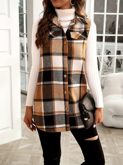 Spring, Autumn And Winter Women's Tops Fashion Women's Lapel Suit Vest Plaid Jacket MyFave Boutique