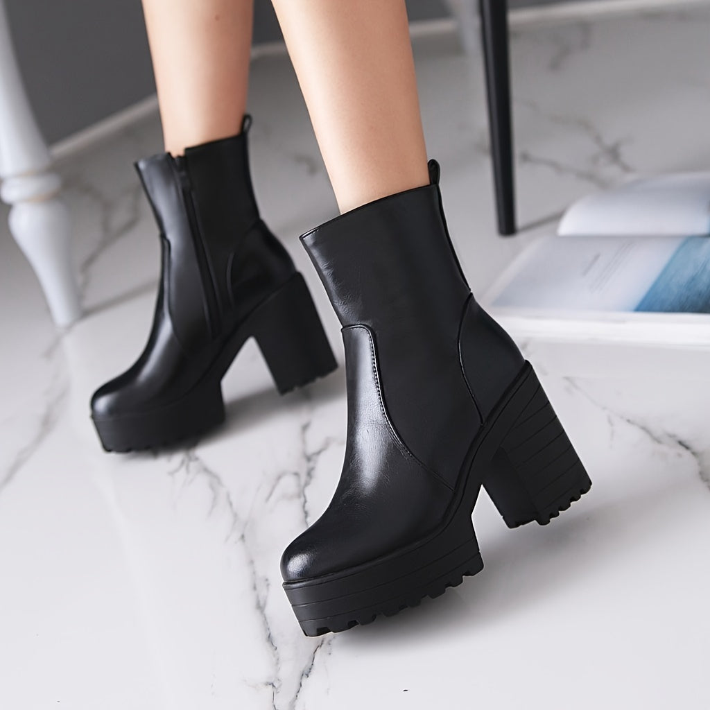 Waterproof Ankle Boots with Block Heels - Stylish Faux Leather Shoes for Women MyFave Boutique