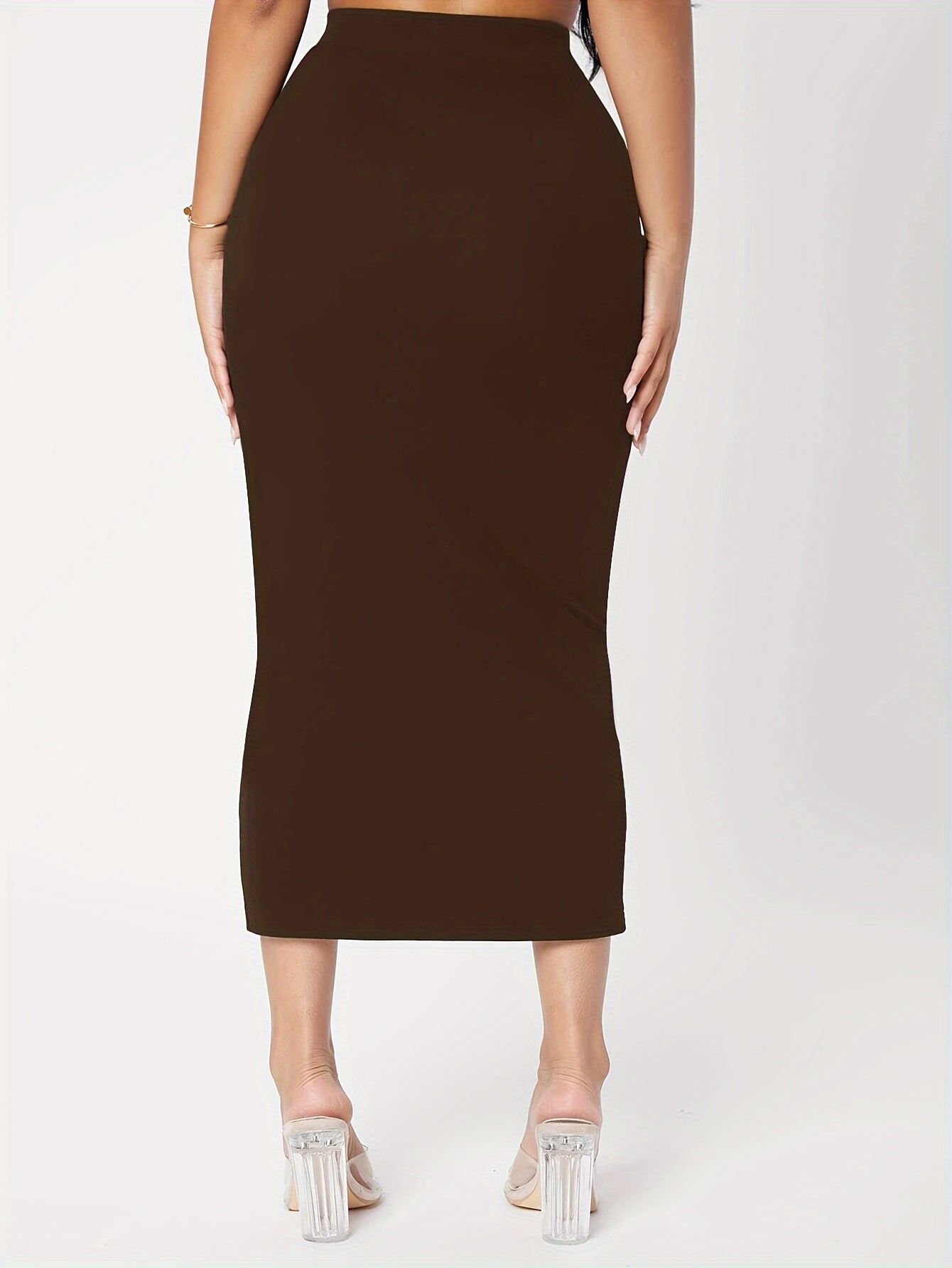 Women's Elegant Midi Pencil Skirt, Solid Color, Polyester, No Belt, Slim Fit, Knit Fabric, Middle East Collection, Spring/Summer/Autumn Season MyFave Boutique