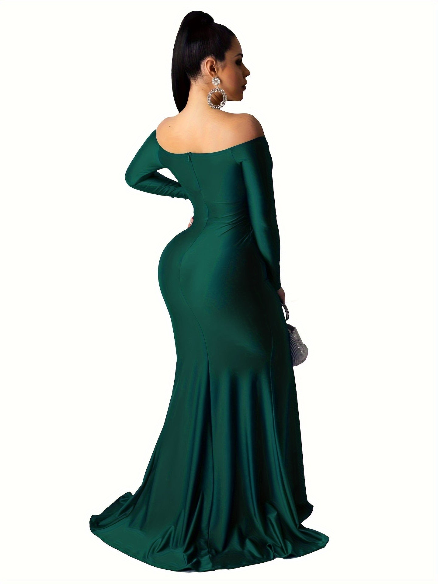 Women Off Shoulder V-Neck Maxi Long Dress Ruched Split Bodycon Mermaid Evening Cocktail Formal Dresses MyFave Boutique