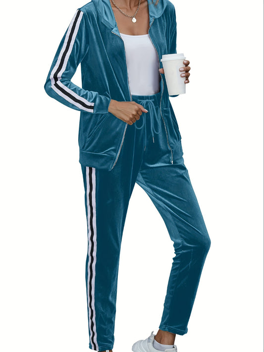 Two Pieces Outfits For Women Solid Casual Velour Tracksuit Sweatsuits Jogger Set MyFave Boutique