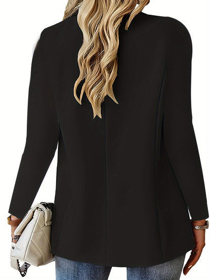 Button Front Notched Lapel Blazer, Elegant Solid Color Long Sleeve Blazer For Office & Work, Women's Clothing MyFave Boutique