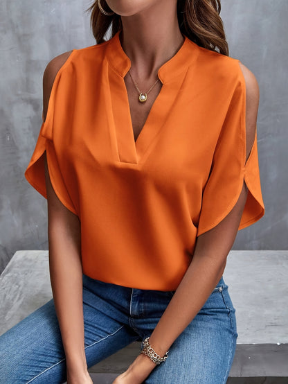 Women's Casual V-Neck Blouse with Cut-Out Shoulder Detail, Dressy Summer Top for Business or Casual Wear MyFave Boutique