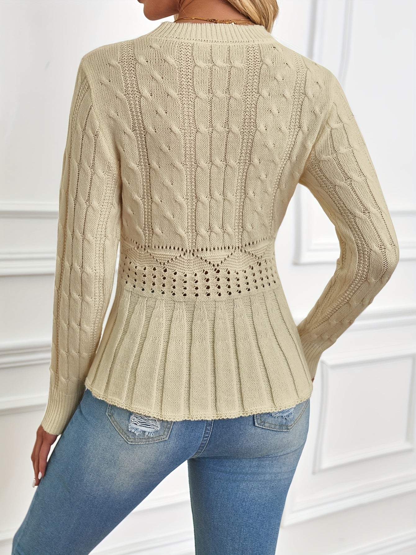 Women's Solid Cable Knit Crew Neck Sweater - Warm and Stylish for Fall and Winter MyFave Boutique