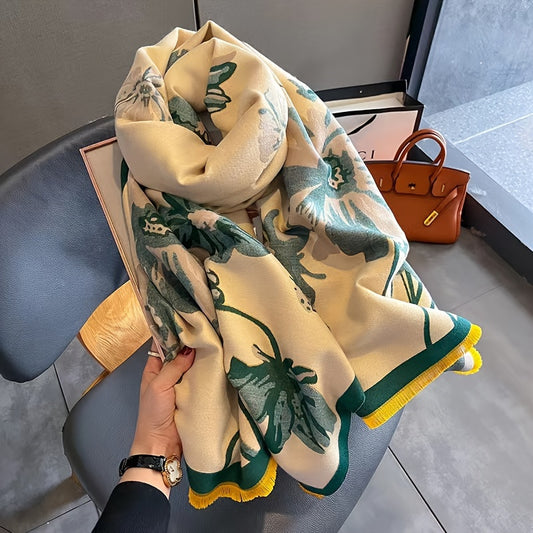 Classic Floral Pattern Polyester Scarf for Women - Thick Warm Shawl Wrap with Woven Craftsmanship, Windproof & Decorative for Casual Weekend Wear MyFave Boutique