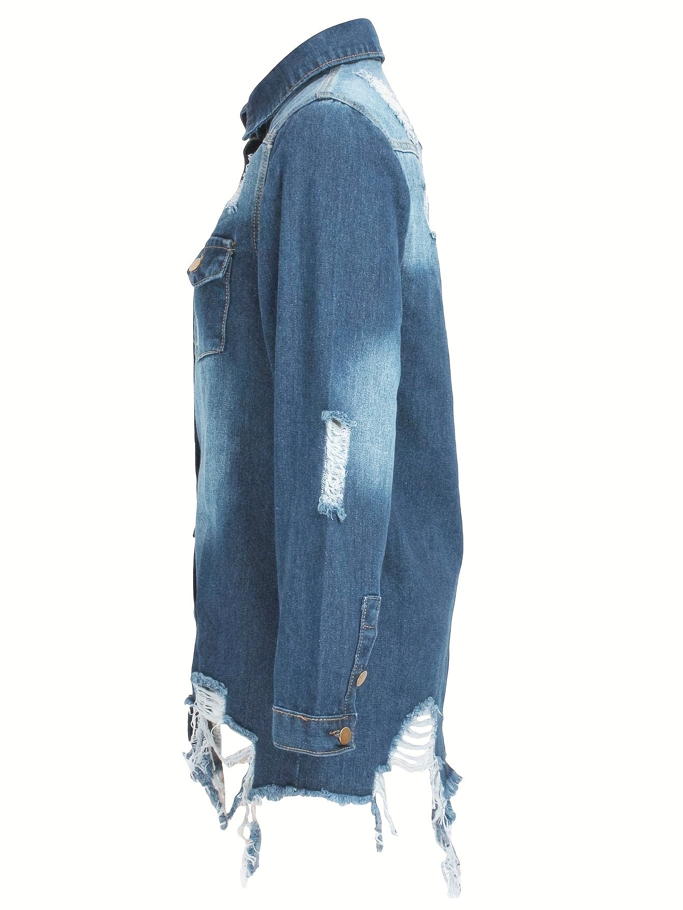 Women's Casual Distressed Denim Jacket, Slim Fit Long Sleeve Jean With Frayed Hem – Stylish Chic Outerwear MyFave Boutique