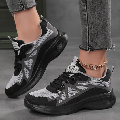 Women's Breathable Mesh Platform Sneakers, Casual Lace Up Outdoor Shoes, Comfortable Low Top Sport Shoes MyFave Boutique