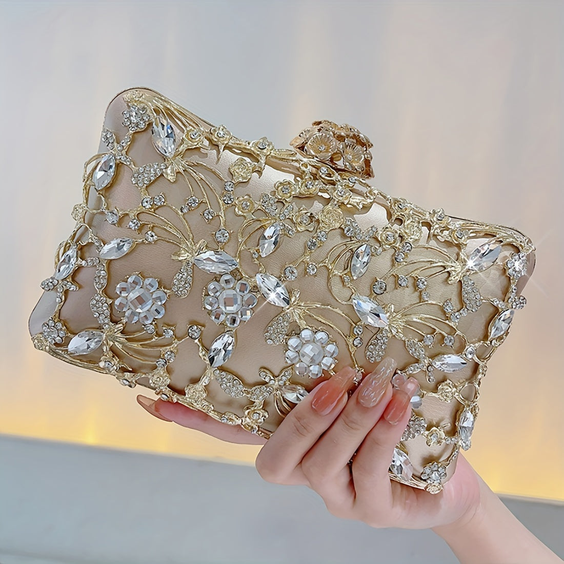 Luxurious Hollow-Out Clutch With Rhinestones, Elegant Evening Handbag For Party And Banquets, Fashionable Crossbody Bag For Women MyFave Boutique