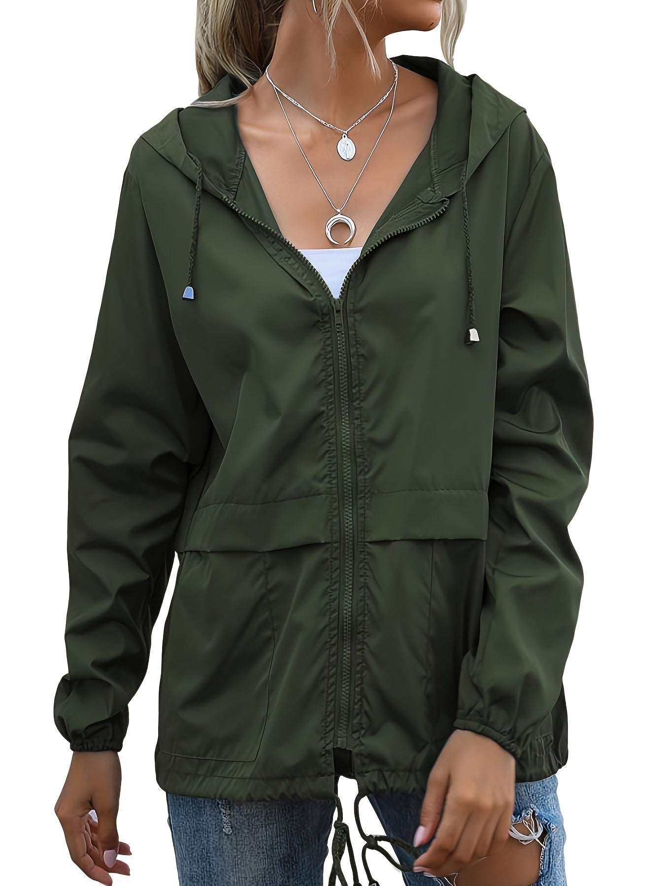 Women's Lightweight Waterproof Jacket, Suitable For Hiking And Outdoor Activities With A Casual Style, Zippers, And Drawstring Jacket MyFave Boutique