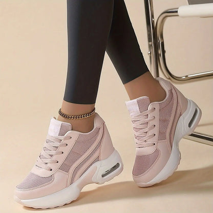 Women's Elevated Casual Sports Sneakers Breathable Mesh Air Cushion Shockproof Soles Low Top Lace-Up Round Toe Walking Shoes MyFave Boutique