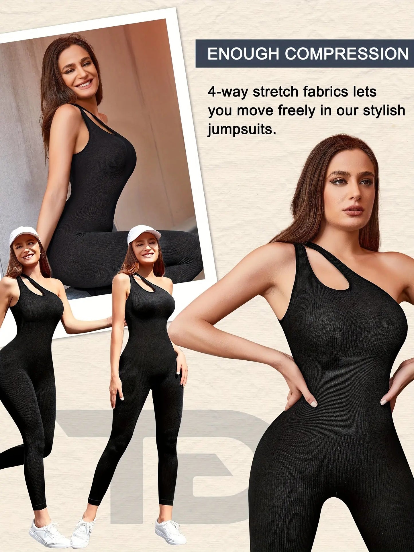 Women's Sports Jumpsuits One Shoulder Yoga Romper Sleeveless Tummy Control Bodysuits Workout Leggings Tracksuits MyFave Boutique