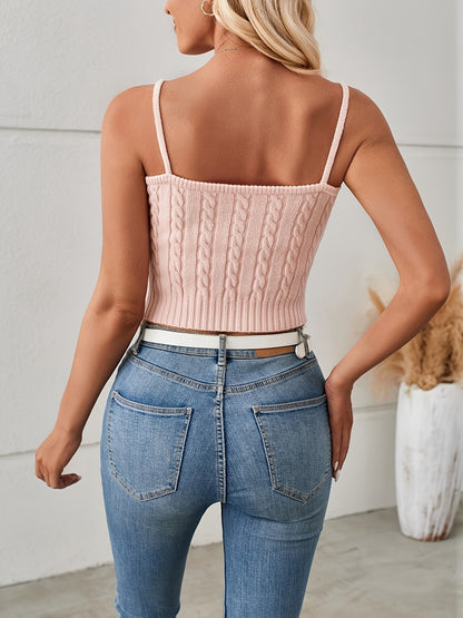 Cable Knit V Neck Cami Top, Y2K Backless Crop Top For Summer, Women's Clothing MyFave Boutique