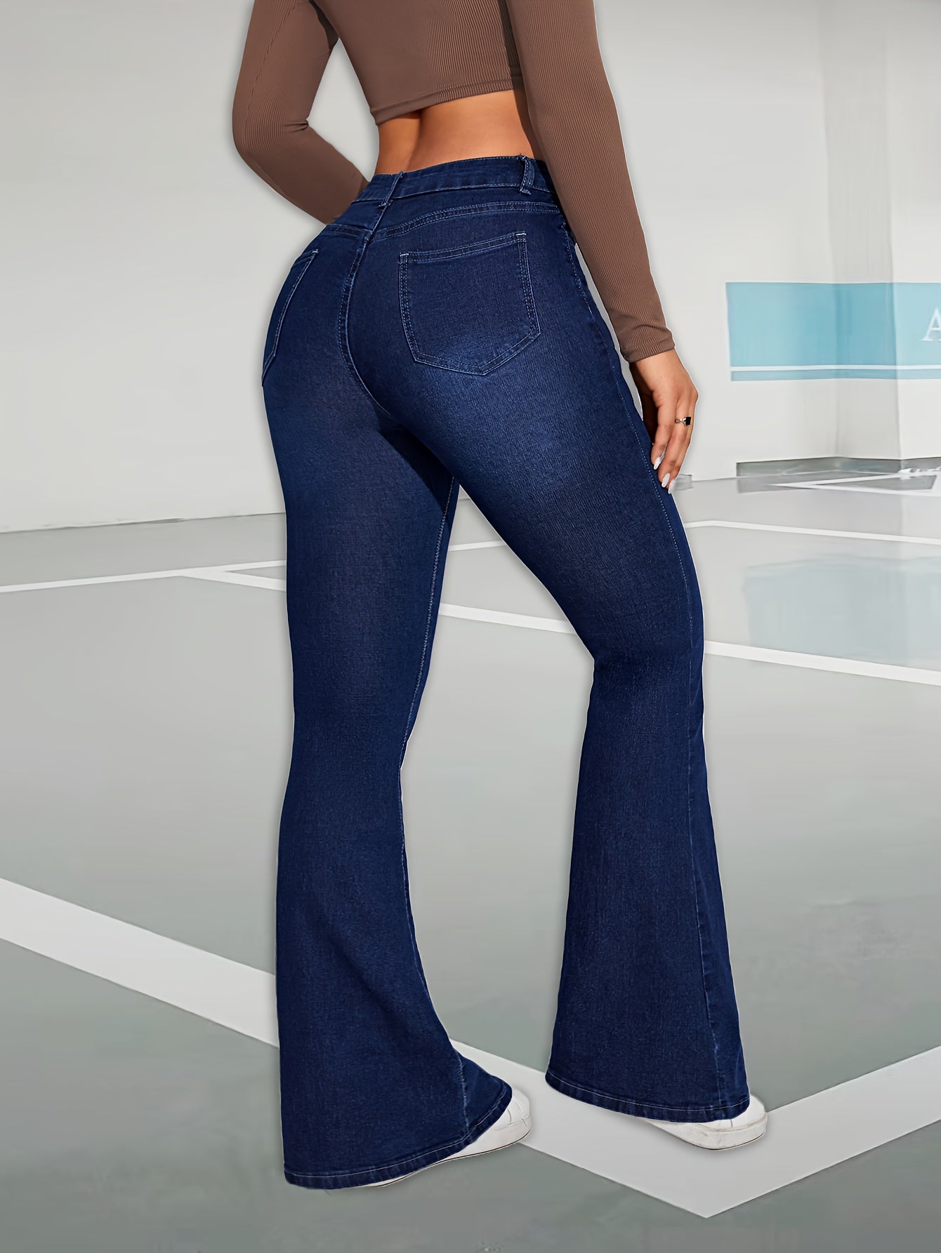 Stylish Whiskering Flare Leg Denim Pants - Soft Washed Blue, Casual Style, Zipper Button Closure, Comfortable Fit - Women's Fashion Jeans & Clothing for Everyday Wear MyFave Boutique