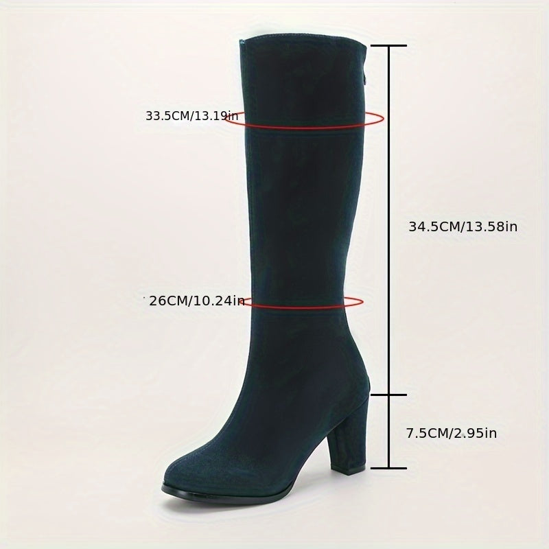 Stylish Women's Knee High Heeled Boots with Back Zipper - Solid Color Block Design for Fashionable Dressing MyFave Boutique