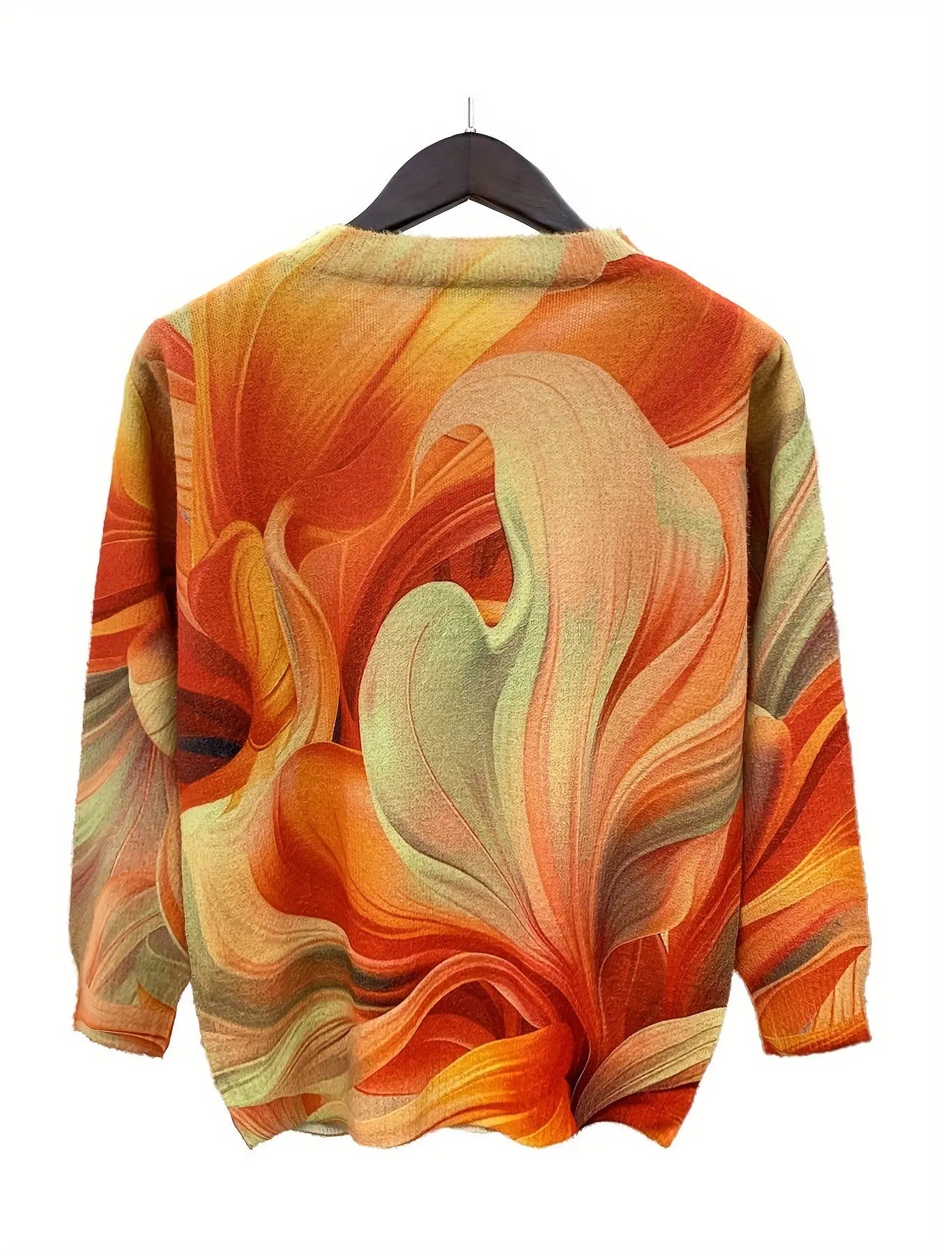 Elegant V-Neck Pullover Sweater for Women - Fall/Winter Collection, Polyester Blend with Acrylic and Nylon, All-Over Print, Knit Fabric, Long Sleeve - Loose Fit MyFave Boutique