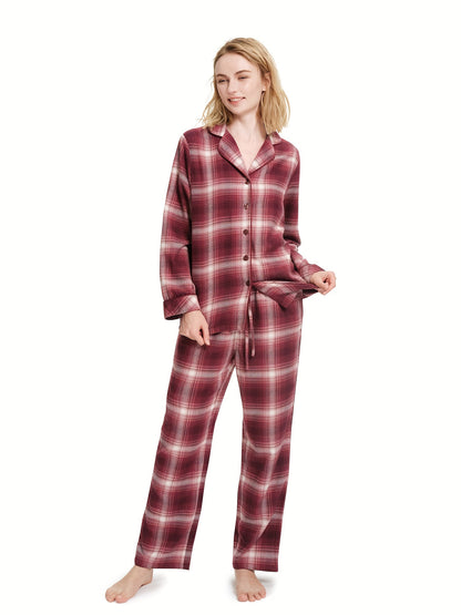 SIORO Flannel Long Sleeve Pajamas Women 100% Cotton Plaid Pajama Set Pajamas Home Clothes MyFave Boutique