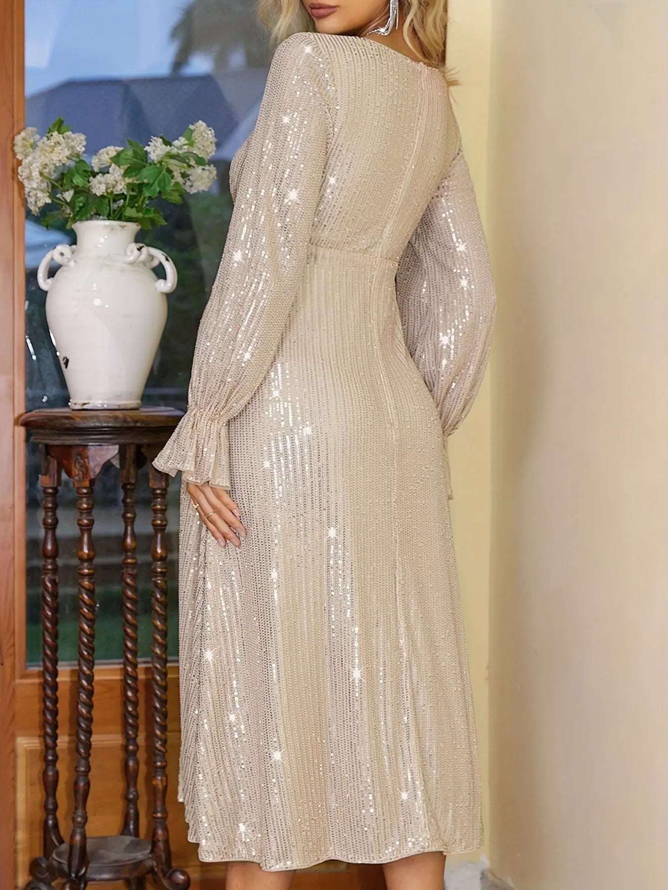 Women's Maternity Trendy Elegant Sequins Dress, V-neck Long Sleeve Maxi Dress For Party/wedding/formal Prom MyFave Boutique