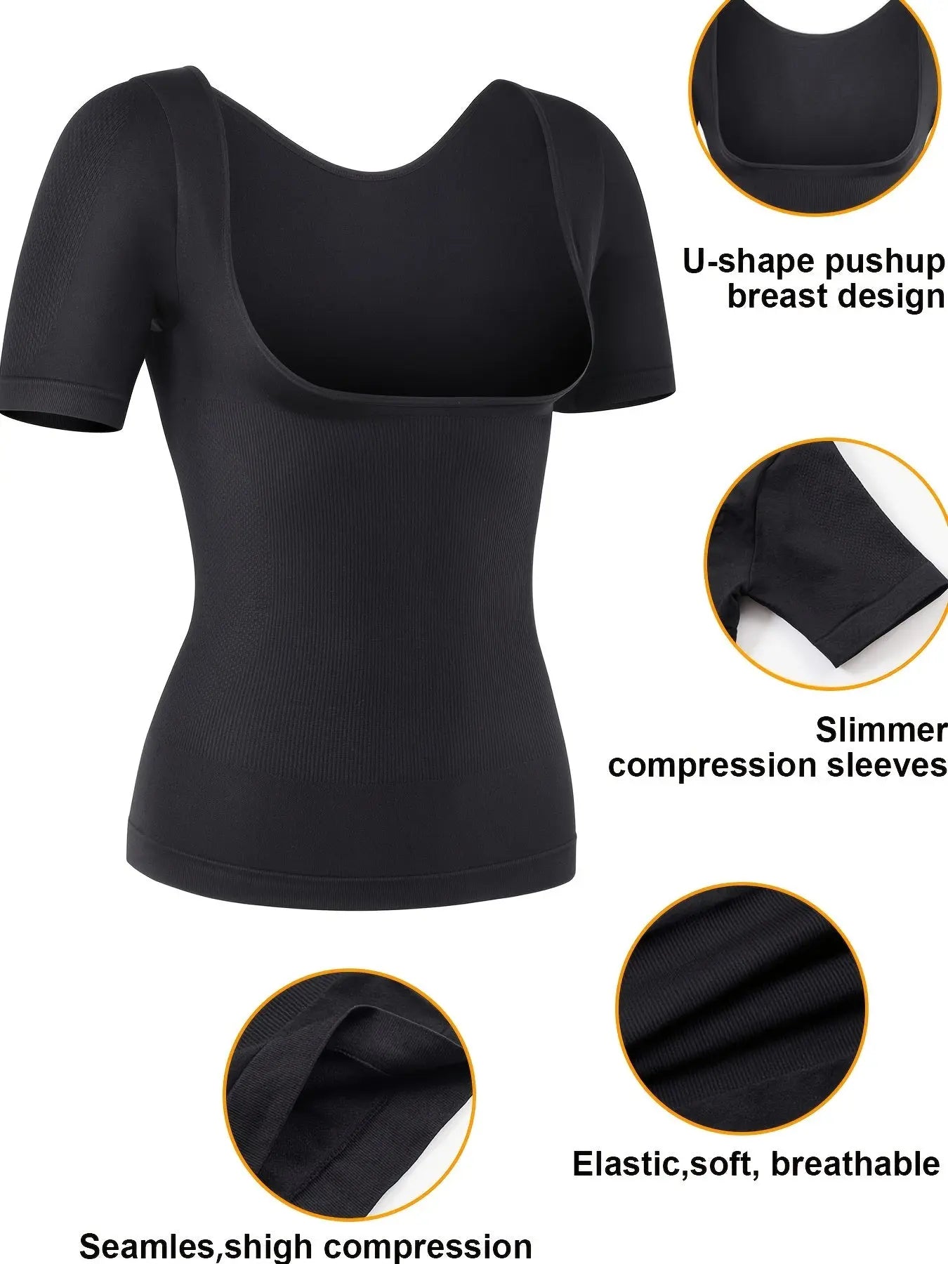 Women's U-Shape Push-Up Shaping Top with Seamless Tummy Control, Arm Slimming Short Sleeve Body Shaper for Everyday Wear MyFave Boutique