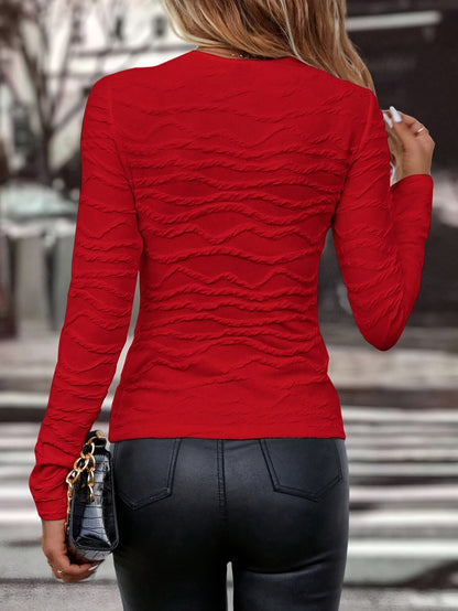 Textured Crew Neck Slim Sweater, Elegant Long Sleeve Sweater For Fall & Winter, Women's Clothing MyFave Boutique