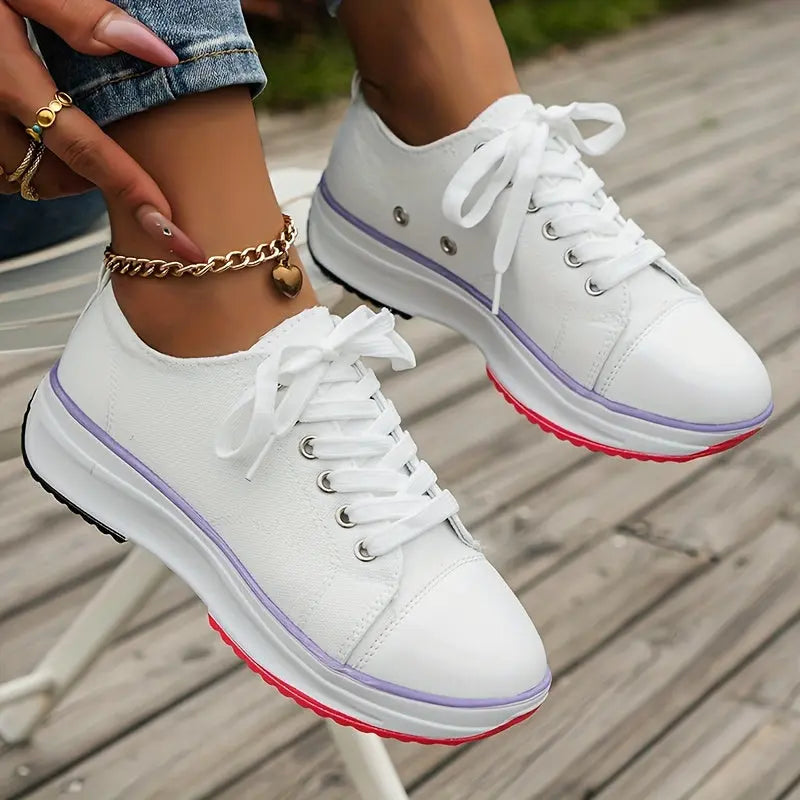 Women's Candy Color Lace-Up Platform Canvas Sneakers, All-Match Walking Trainers MyFave Boutique