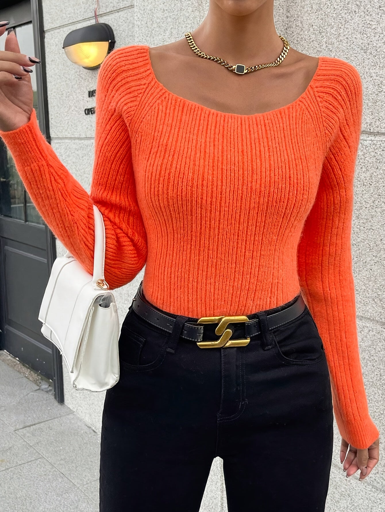 Solid Color Crew Neck Knitted Sweater, Casual Long Sleeve Drop Shoulder Pullover Sweater For Fall & Winter, Women's Clothing MyFave Boutique