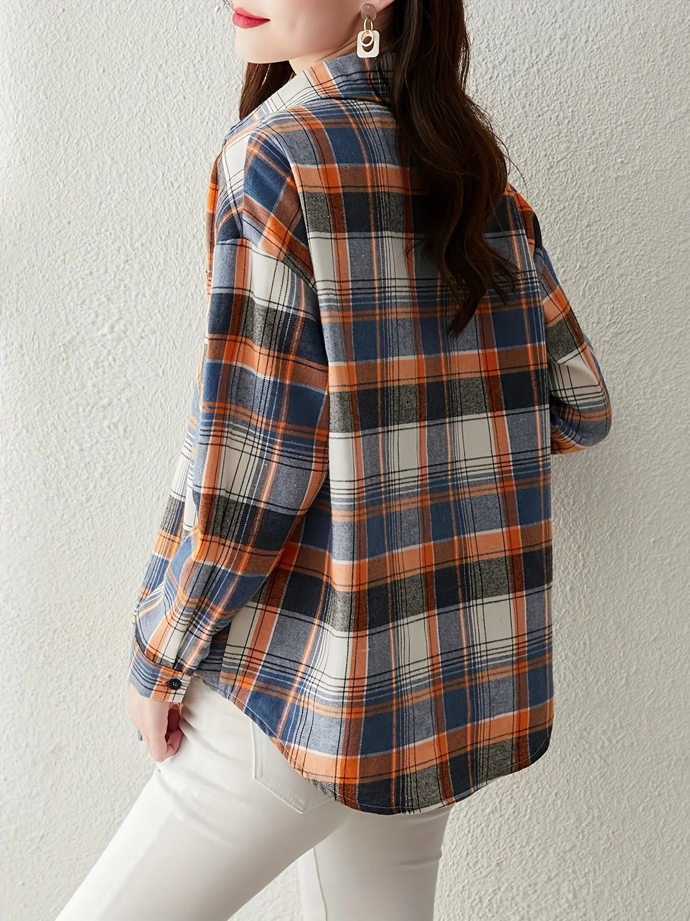 Stylish Checkered Button-Up Shirt for Women - Long Sleeves, Lapel Collar, Western Style MyFave Boutique