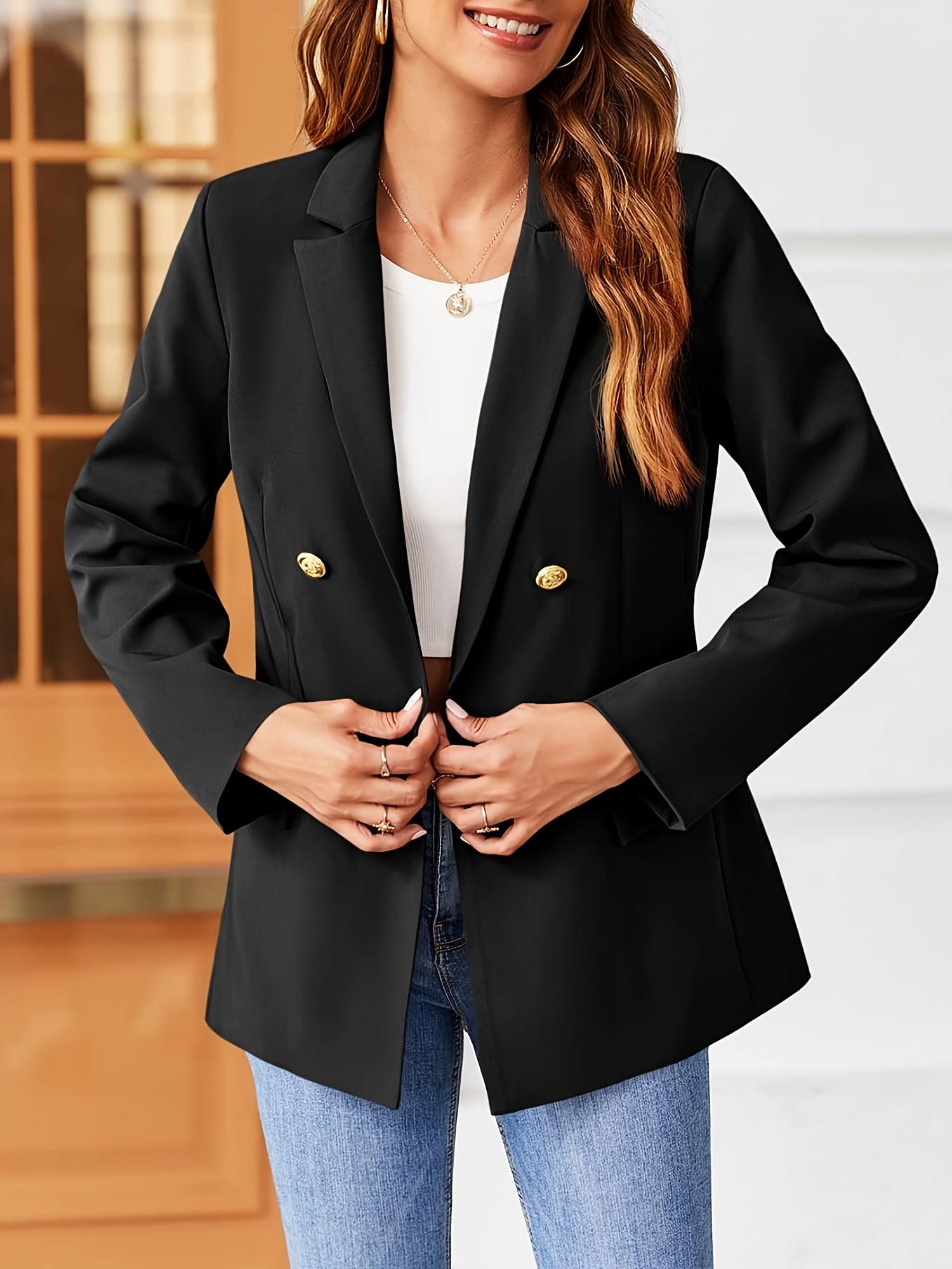 Women's Blazer Solid Color Casual Long Sleeve Lapel Button Blazer Jacket MyFave Boutique