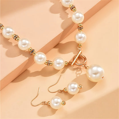 1 Pair Of Earrings + 1 Necklace Elegant Jewelry Set Trendy OT Buckle + Artificial Pearl Design Match Daily Outfits Party Accessories MyFave Boutique