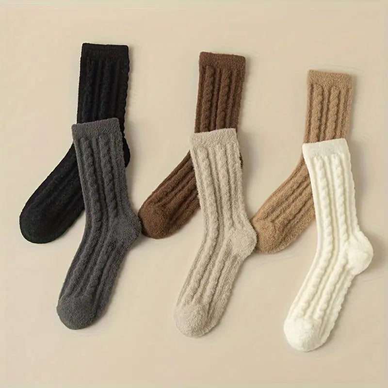 3/6 Pairs Textured Fuzzy Socks, Simple & Warm Thickened Mid Tube Socks, Women's Stockings & Hosiery MyFave Boutique