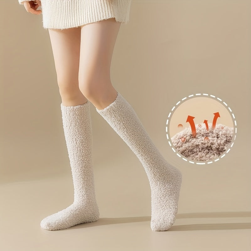 11 pairs Women's Coral Fleece Knee High Socks, Cozy Japanese-Style Plush Thickened Warm Winter Sleep Socks MyFave Boutique