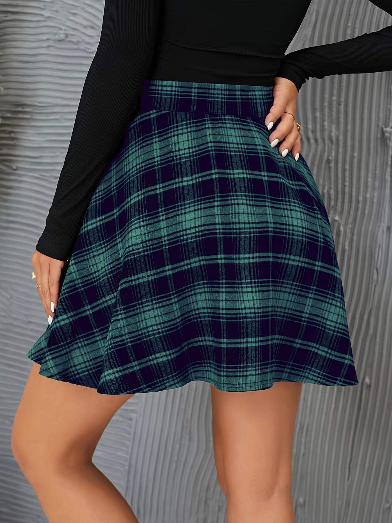 Plaid Print Button Front Skirt, Elegant High Waist Ruffle Mini Skirt, Women's Clothing MyFave Boutique