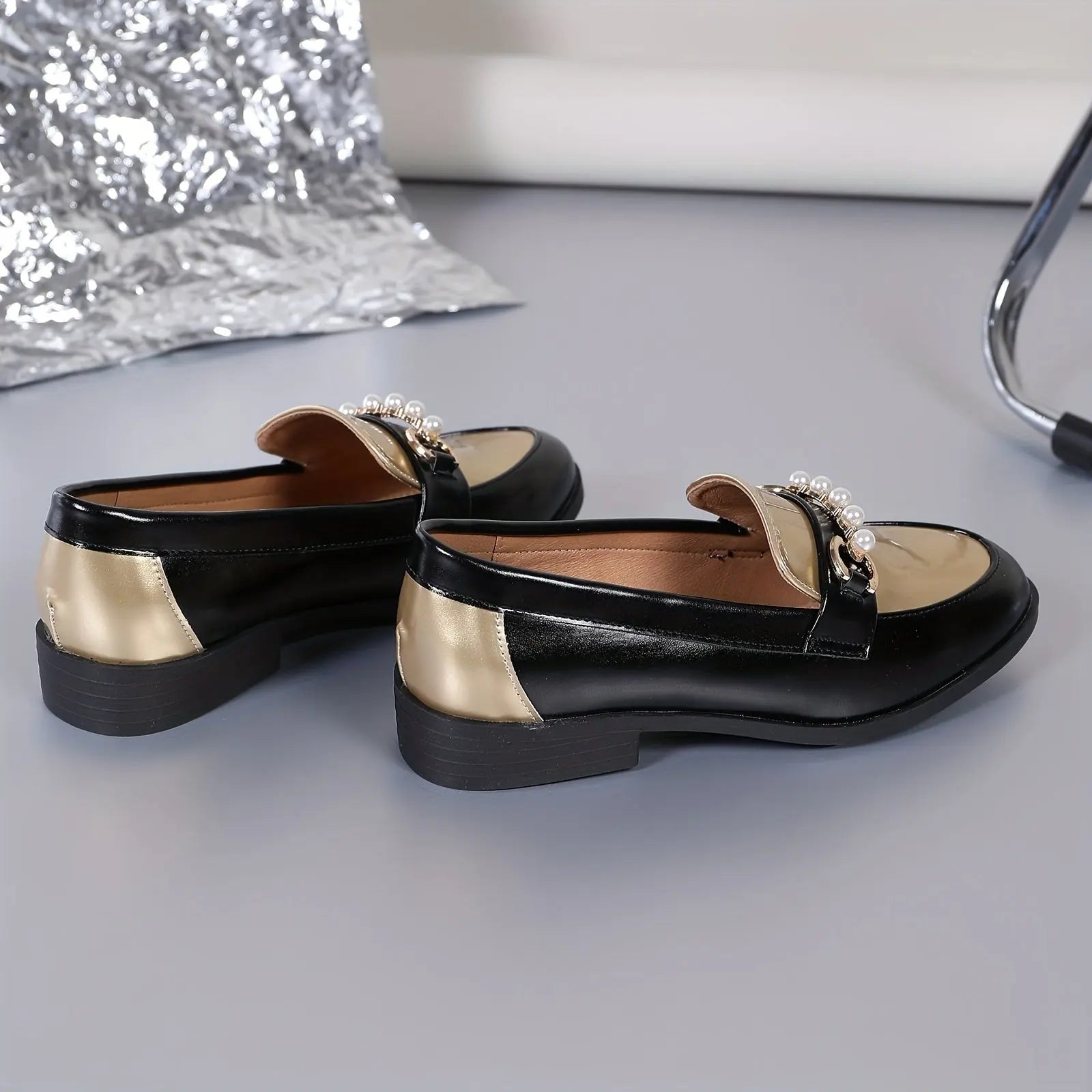 Vintage Pearl Buckle Penny Loafers for Women, Lightweight Slip-On Casual Shoes with All-Season TPR Sole MyFave Boutique