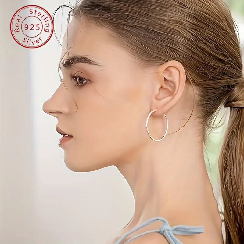 Stylish 925 Sterling Silver Women's Hoop Earrings with Snap Closure - 5g Included, Round Tube Design, Polished Finish - Includes Gift Box MyFave Boutique