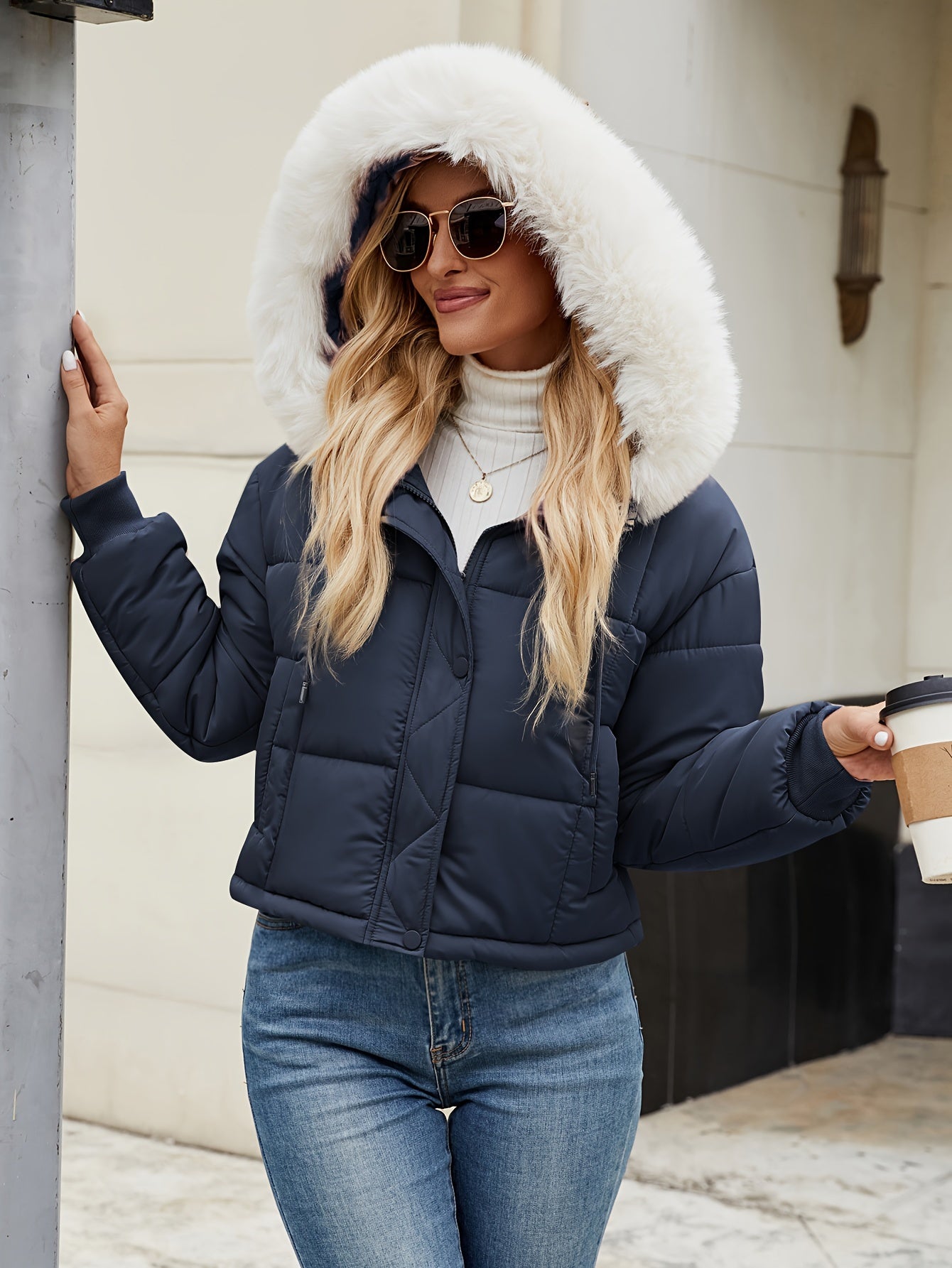 Women's Winter Short Puffer Jacket - Hooded, Zipper Closure, Casual Style, Solid Color, For Outdoors MyFave Boutique