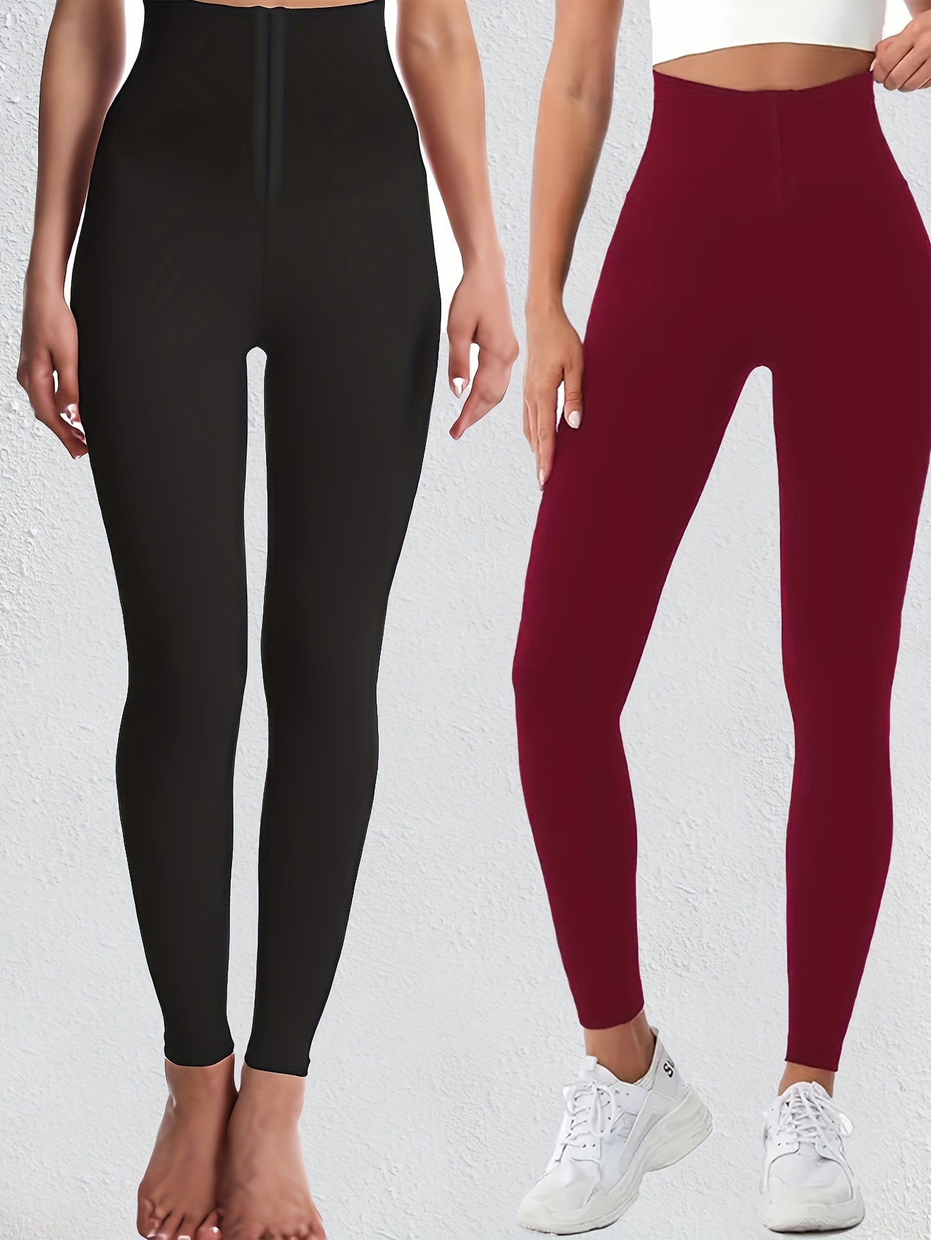 2Pcs High Waist Skinny Solid Color Legging, Butt Lifting Tummy Control Sexy Leggings, Women's Clothing MyFave Boutique