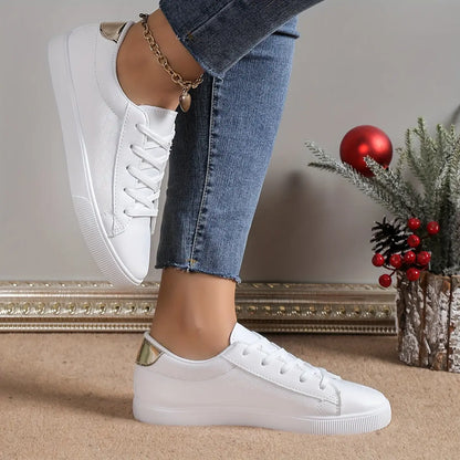 Women's Lace-Up White Sneakers: Lightweight & Comfortable Low Top Casual Shoes for Outdoor Wear MyFave Boutique