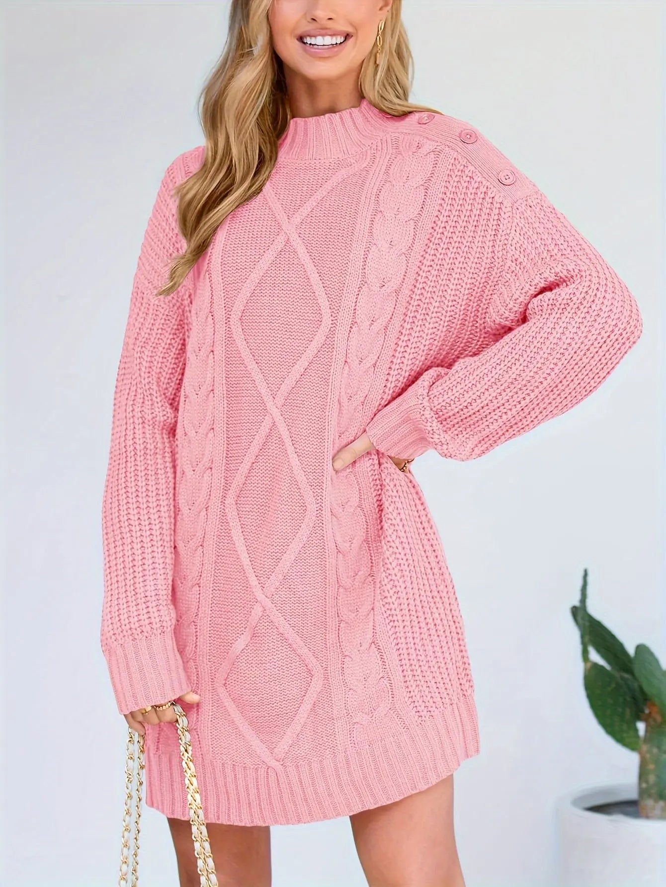 Autumn And Winter Women's Knitted Round Neck New Fashionable Commuter Round Shoulder Long Sleeve Thick Long Hair Hoodie MyFave Boutique