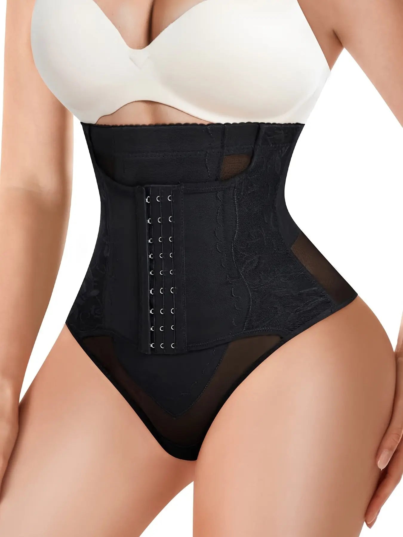 Lace Stitching Shaping Thongs, Front Buckle Tummy Control Slimmer Panties, Women's Underwear & Shapewear MyFave Boutique